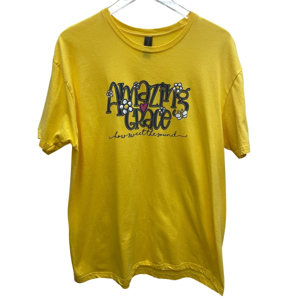 Gildan Yellow Amazing Grace Christian Tee Size XL